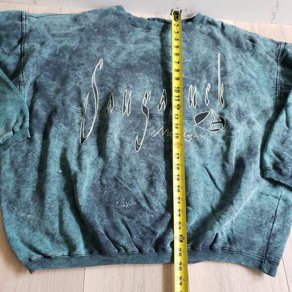 VTG Yesterdays Saugatuck Michigan Tie Dye Sweatshirt L Emerald Green Oversized - Picture 4 of 5